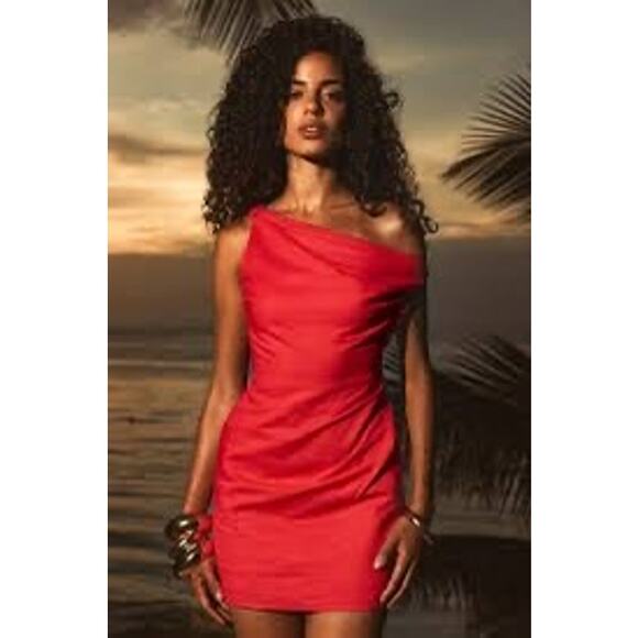 Revolve Runaway The Label Phaera Linen Mini Cocktail Dress Size M Red - Picture 12 of 16